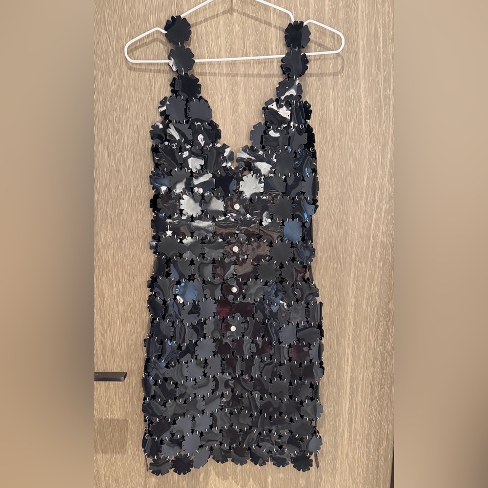 Paco Rabanne Black Sequin Floral Appliqué Sleeveless Dress-NWT
